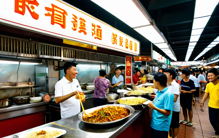 Hawker Center Feast**

"A vibrant Singapore hawker center at night, filled with people enjoying delicious street food. Focus on a table laden with dishes like Char Kway Teow and Laksa, brightly lit by overhead lamps. The atmosphere is bustling and cheerful, with steam rising from the food. Fully clothed, appropriate attire, safe for work, perfect anatomy, natural proportions, professional food photography, high quality."

**
