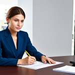 싱가포르 베이비시터 서비스 - Professional Woman in Office**

"A professional businesswoman in a modest business suit, sitting at ...