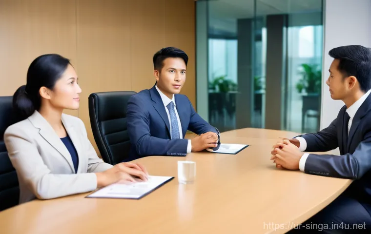 싱가포르 비즈니스 예절 - Image Prompt 1: Professional Business Meeting in a Singaporean Office** 싱가포르 비즈니스 예절 - Image Prompt 1: Professional Business Meeting in a Singaporean Office**