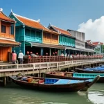 싱가포르 한강처럼 넓은 강 - **Prompt:** "A vibrant and historically rich scene along the Singapore River during its bustling tra...