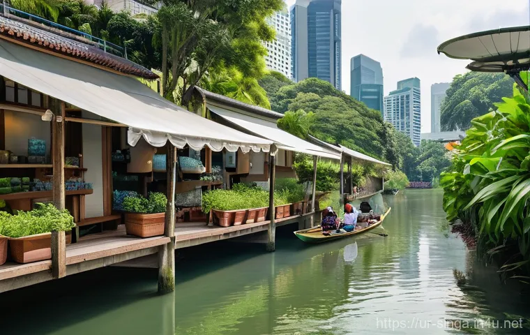 싱가포르 한강처럼 넓은 강 - **Prompt:** "A breathtaking nighttime panorama of the modern Singapore River, showcasing its iconic ...